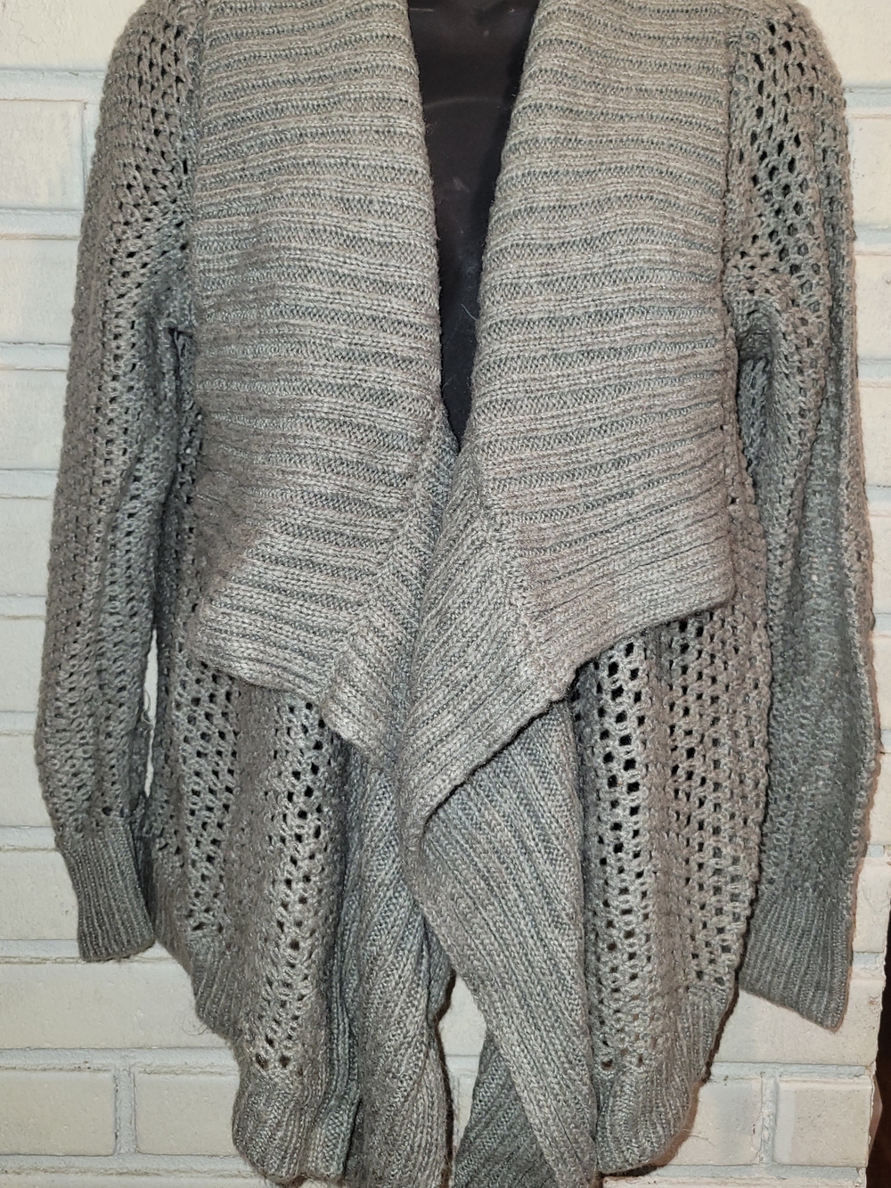 LOFT Gray Open-Front Draped Knit Cardigan